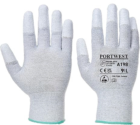 Portwest A198 Antistatisk PU Fingertopp Säkerhetshandske Grå, XXS