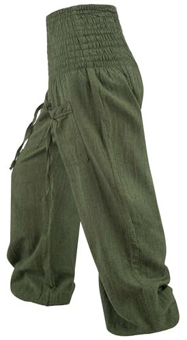 Yoga und Wellnesshose zum Wohlfühlen aus Baumwolle Hippie Goa Hose, Farbe:Army Green