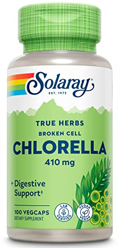 SOLARAY Broken Cell Chlorella 410 mg | Nutrient-Rich Superfood w/Naturally Occurring Protein, Vitamins, Minerals, Chlorophyll | Non-GMO | 100 VegCaps