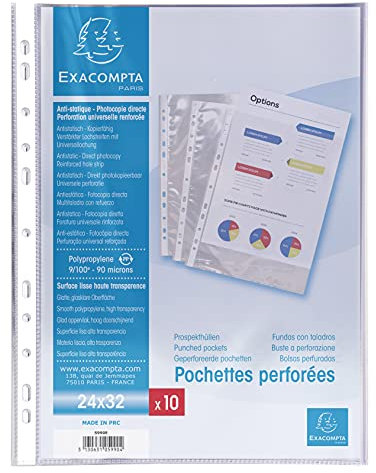 Exacompta 5990E 10er Pack Premium PP-Kunststoff Prospekthüllen. Für DIN A4+ 24 x 32 cm transparent glasklar oben offen Klarsichtfolie Plastikhülle Klarsichthülle ideal für Ordner und Ringbücher