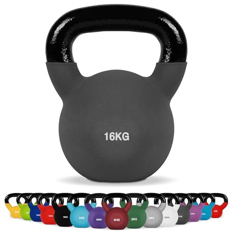MSPORTS Kettlebell Professionell neopren 2 – 30 kg inkl. övningsaffisch med kettlebell