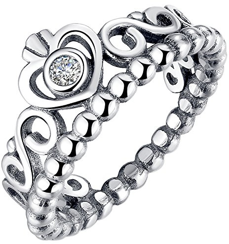 Presentski Fashion 925 Sterling Silver Crown Princess Diamond Ring Romantic Lovers Ring