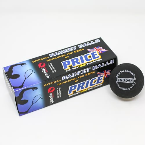 Price's Racketball | Single Yellow Dot, Black Tournament Standard Ball (Box of 3 Balls) | England Squash & Racketball Approved | Made in the UK.