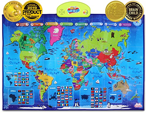 BEST LEARNING i-Poster My World Interactive Map - Educational Talking Toy for Children of Ages 5 to 12 Years Old - Perfect Geography Learning Game as Birthday Gift for Kids Ages 8-12