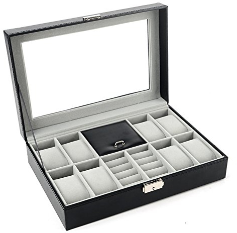 AUTOARK DAW-002 - Scatola per orologio da polso, con chiusura a chiave, in vetro, colore: nero