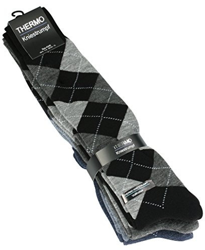 VCA 3 Paar Super warme THERMO Kniestrümpfe mit Karo Muster, Vollfrottee, Gr. 43-46