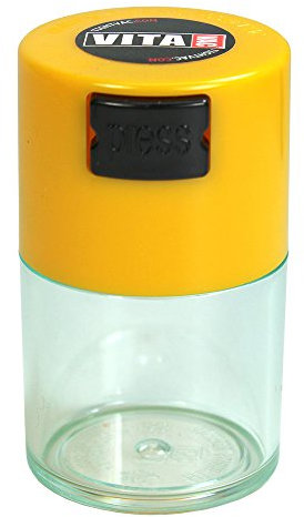 Vitavac Boîte de conservation portable hermétique multi-usage pour produits secs, aliments et herbes 5 g à 20 g Jaune transparent