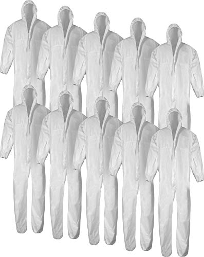 normani 1-10 Stück Einweg Schutzanzug Overall aus Polypropylen mit Kapuze und Reißverschluss [Gr. M-XXXL] Farbe 10 Stück Größe L