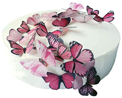 Anglesit 24 X PRE-CUT BEAUTIFUL MEDIUM PINK BUTTERFLIES EDIBLE RICE/WAFER PAPER PRE CUT CUPCAKE CAKE DESSERT TOPPERS BIRTHDAY PARTY WEDDING BABY SHOWER DECORATIONS (Medium)