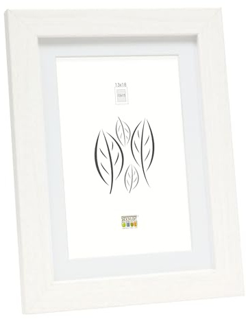 Deknudt Frames Bilderrahmen mit Passepartout - Weiss - S66KF1 P1 13x18cm für Bild 10x15cm - Bilderrahmen Holz MDF - Bilder aufhängen oder ausstellen