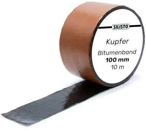 SILISTO Bitumenband Reparaturband 100 mm x 10 Meter, Farbe Kupfer - Klebeband für Risse & Fugen, Dichtungsband gegen Wasser und Feuchtigkeit, selbstklebend, Dach und Schornsteindichtung