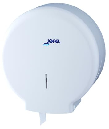 Jofel - Dispenser industriale medio per carta igienica, Dispenser per rotoli di carta igienica fino a 300 m, diametro massimo 220 mm, anima 45 mm, ideale per bagni pubblici, Azur AE51000