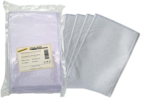 Tiga-Med Einmal Waschhandschuhe | ultrasoft | 500 Stück (10x50) | Profi-Qualität | Molton Einweg-Waschlappen | weiss