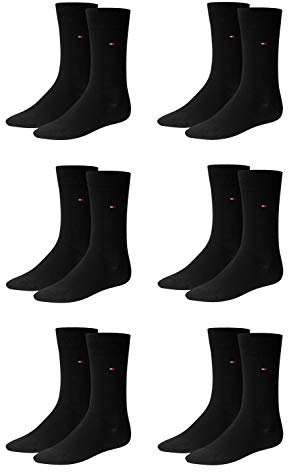 TOMMY HILFIGER Calcetines de negocios para hombre, clásicos, paquete de 10 unidades, Negro , 9-11 (6 Pairs)