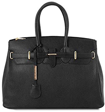 Toscana läder TLBag läder handväska med gyllene hårdvara, Svart, en storlek