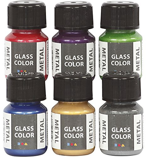 Glasfärg metall, mixade färger, 6x30ml