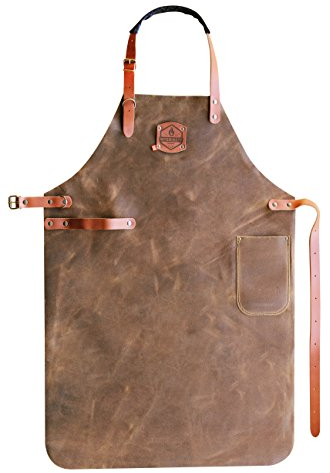 McBrikett Leder Grillschürze, 100% Echtleder, Größe M (82x60cm), Grill & BBQ Schürze