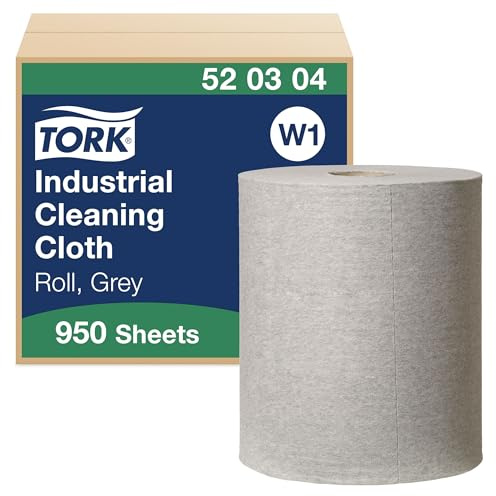 Tork 520304 Industrial Cleaning Cloth / 1 Ply Multipurpose Disposable Cotton Towel Suitable Suitable for W1 Wipers System / Grey / 1 x 361m / Ø 38cm