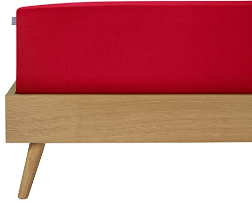 Schiesser Edeljersey Spannbettlaken Jessi | 100% gekämmte Baumwolle aus nachhaltiger Produktion | für Matratzen 90x200cm bis 100x200cm | Matratzenhöhe bis 22cm | Rot