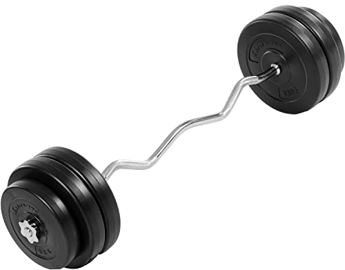 MOVIT 55kg SZ Curlset, mit Sternverschlüssen + 6 Gewichtsscheiben, 120cm SZ Curlstange gerändelt und verchromt, Scheibenaufnahme Ø 25mm