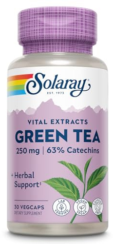 SOLARAY Green Tea Extract 250 mg - Decaffeinated Green Tea Extract Capsules - EGCG Supplements - Guaranteed to Contain 63% Catechins - Vegan, 60-Day Guarantee, 30 Servings, 30 VegCaps
