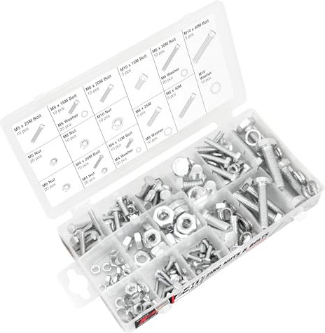 Performance Tool W5334 - Set di dadi e bulloni in zinco, 240 pezzi, con custodia
