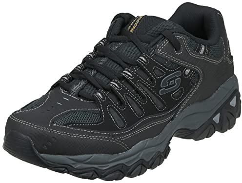Skechers Men's Afterburn M. Fit Fashion Sneakers – Leather Upper, Memory Foam Insole, Rubber Outsole, Black/Charcoal, 12
