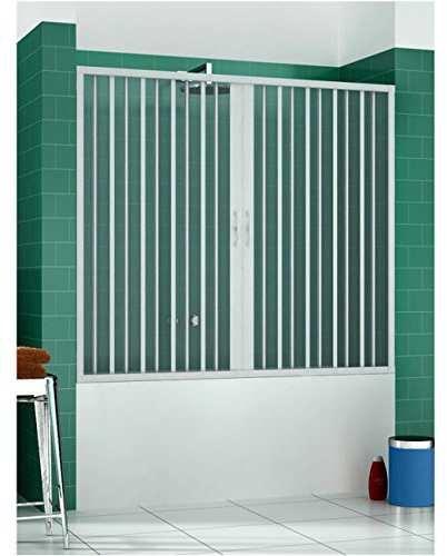 Mampara de bañera de PVC con fuelle, 1 lado, dos puertas, 160/170 x 150 cm de altura