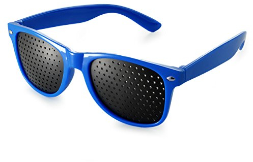 Raster-Brille/Loch-Brille für Augen-Training und Entspannung, Gitter-Brille mit faltbaren Bügeln, Form B, Pinehole Glasses, Farbe: blau