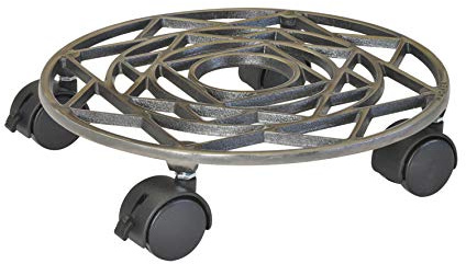 WAGNER Soporte con Ruedas para Plantas Antik Ø 29 x 6,5 cm I Soporte para machetas con Ruedas de Exterior + Interior I Bade Hierro Fundido, níquel Mate, 2 Frenos I Capacidad de Carga 50 kg -20092201