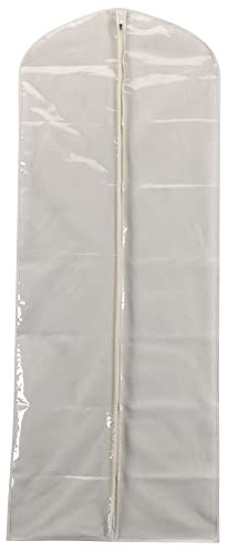 Household Essentials 311395 Hanging Garment Bag Dress Natural Cotton Canvas with Clear Vinyl Cover, Gown Protector,Off-White