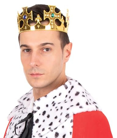P'TIT CLOWN - 17160 - Couronne de Roi Dorée - King's Crown - Or et Pierres en Couleurs - Accessoire de Déguisement Royauté - Parfait pour Carnaval, Fêtes à Thèmes, Soirées Costumées - Taille Unique