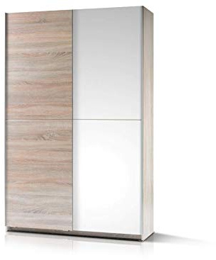 moebel-eins Aric Schwebetürenschrank Kleiderschrank Schrank Dielenschrank 125 x 195 x 38 cm (BxHxT) Eiche Sonoma Dekor/weiß, Eiche sonomafarbig/Weiss