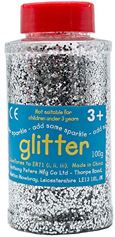 Glitter | 100 Gram tub | Shaker lid for Easy Pouring | Arts and Crafts | Glitter Art | Silver, packaging may vary