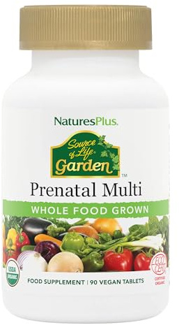 NaturesPlus Source of Life Garden Organic Prenatal Multivitamin - Vegan Prenatal Vitamins Supplement - Folate, Methyl B12, Iron - Organic, Gluten Free - 90 Tablets