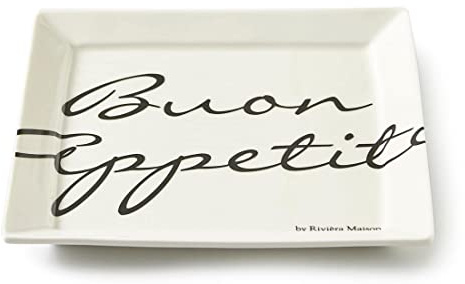 Riviera Maison teller Porzellan, frühstücksteller, Essteller eckig, geschirr - Buon Appetito Square Plate - Wollweiß (LxBxH) 18x18x2