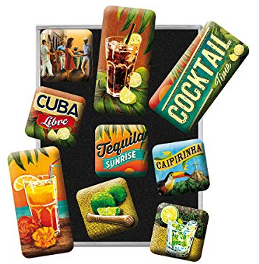 Nostalgic-Art Retro Kühlschrank-Magnete, 9 Stück, Cocktail Time – Geschenk-Idee als Bar-Zubehör, Magnetset für Magnettafel, Vintage Design