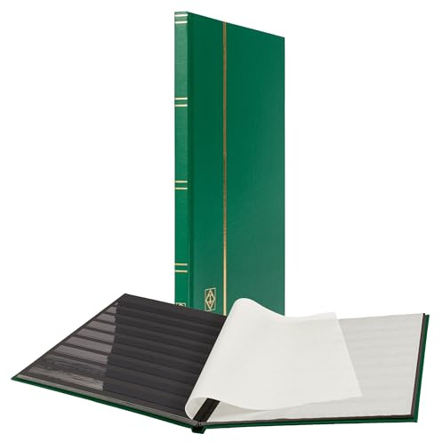 LIGHTHOUSE – “BASIC” Hard Cover Stockbook for Stamps – 16 Black Cardstock 9”x12” (A4) Pages with Clear Strips - Green