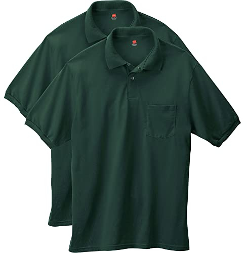 Hanes Men's Short-Sleeve Jersey Pocket Polo (Pack of 2), Deep Forest, XX-Large
