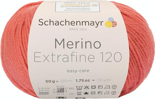 Schachenmayr Handstrickgarne Merino Extrafine 120, 50G Coral, 9807552-00134, 10 x 10 x 7 cm