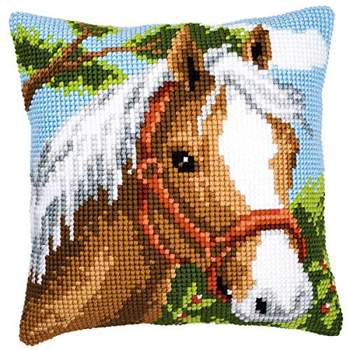 VERVACO Kreuzstich Stickpackungen Kissen Stickerei Set Anfänger Vorgedruckt Pferd DIY Set Kreativ Set Für Erwachsene Dekoratives Kissen ca. 40 x 40 cm Bastelset Handwerker Haus Dekoration
