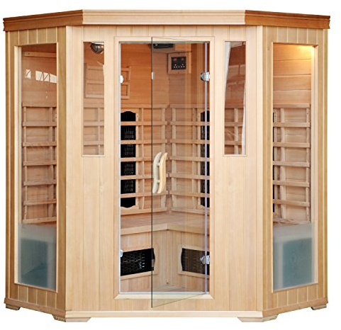 CONCEPT USINE | Cabine Sauna Infrarouge 3-4 Places en Bois Hemlock | Chaleur Sèche Économique | Chromothérapie 5 Lampes | 6 Diffuseurs Céramiques + 2 Carbones | Station LCD | Radio Bluetooth | 2340W