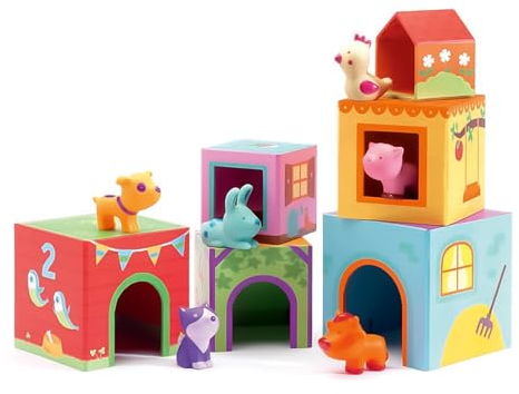 Djeco DJE-108 23482 Stapelspielzeug Stapelwürfel: Topanifarm, 18M+