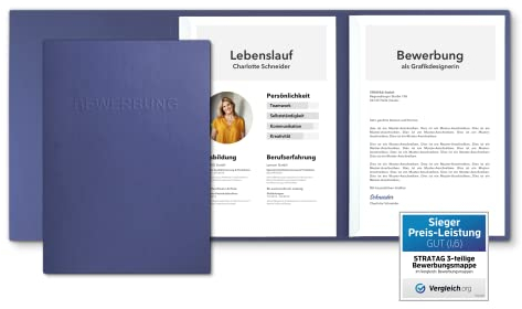 Bewerbungsmappe einzeln Blau 3-teilig mit 2 Klemmschienen in feinster Lederstruktur (1 Stück)