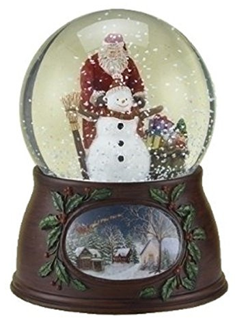 Roman Christmas Musical Revolving Santa Claus and Snowman Snow Globe Glitterdome Plays Have Yourself A Merry Little Christmas,Multicolored,5 inch