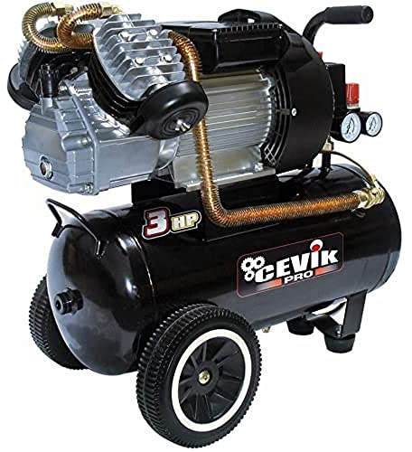 CEVIK PRO - CA-PRO25VX - Compresor Aire - Cabezal en V - 72 dB - 24 litros - 3HP - Máx 8 Bar - 340 l/min - Con Aceite - Dos Salidas Aire - Compacto y Portátil - Compresor de Pintura y Neumática