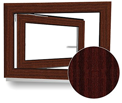 Kellerfenster - Kunststoff - Fenster - braun (Mahagoni) / weiß - BxH: 80 x 60 cm - DIN Links - 3-fach-Verglasung - 70mm Profil - Wunschmaße möglich!