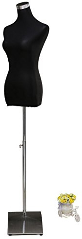 Loywe Manichino da sartoria, busto Torso da Donna per vetrine, con altezza regolabile Base quadrata in metallo Gr. 32-36 Nero LW6036S