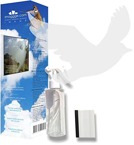 Decooo.be 22 - Fenster-Warnvögel - Vogel Sticker - Verhindert Vogelschlag - Set komplett mit Spray und Rakel - Selbstklebend greifvogel-Silhouetten - Farbe : Lichtdurchlässiger gesandstrahlt
