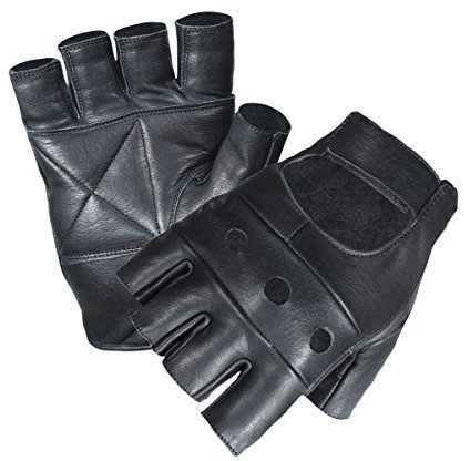 Make or Break UNISEX MEN LADIES FINGERLESS REAL LEATHER CYCLING GYM DRIVING WHEEL CHAIR GLOVES (Large, Black)